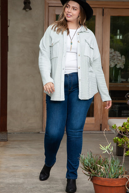 Gray Exposed Seam Flap Pocket Plus Size Shacket