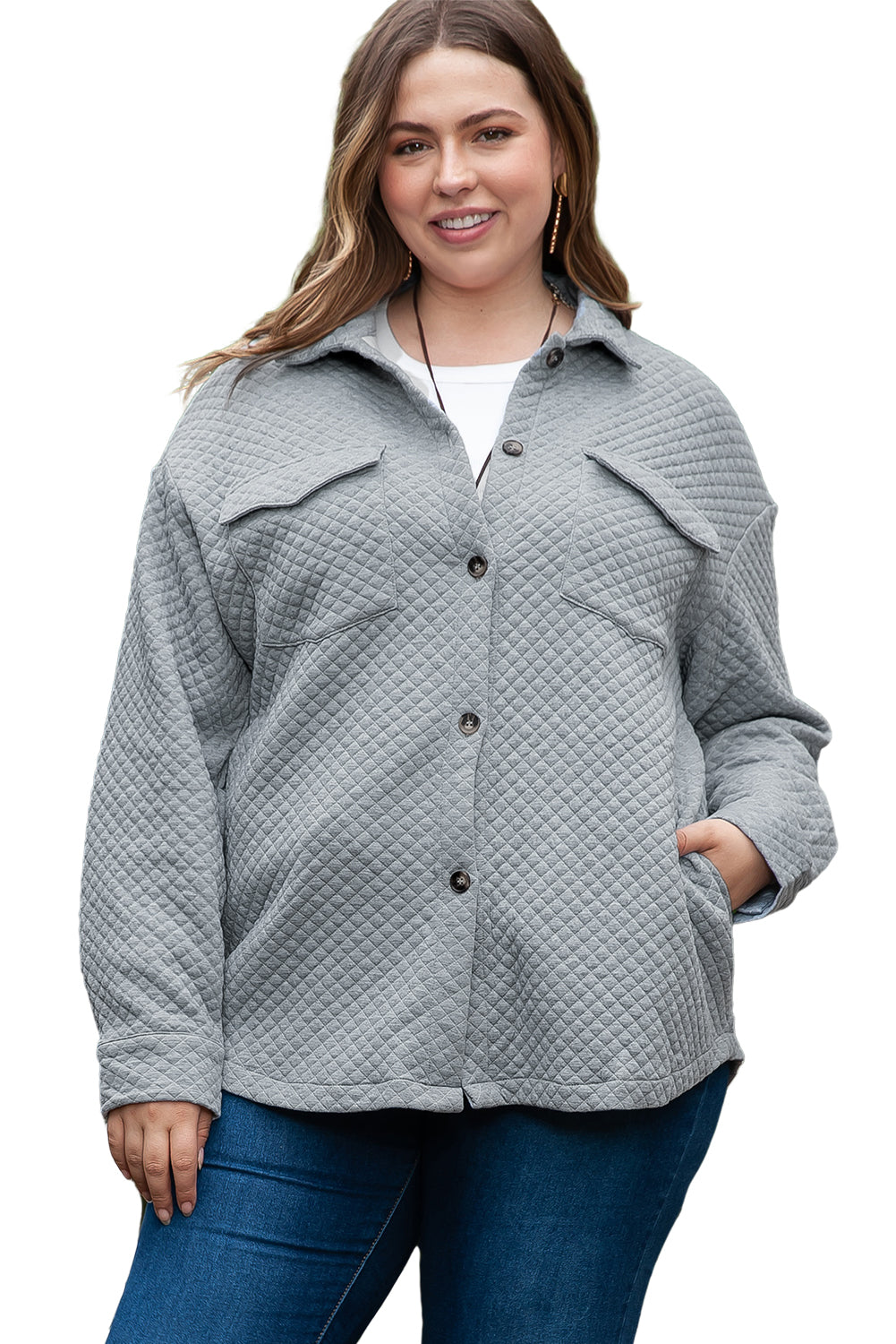 Gray Plus Size Quilted Pattern Shacket