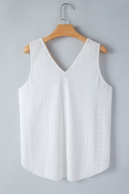 White Plus Size Guipure V Neck Eyelet Lace Tank Top