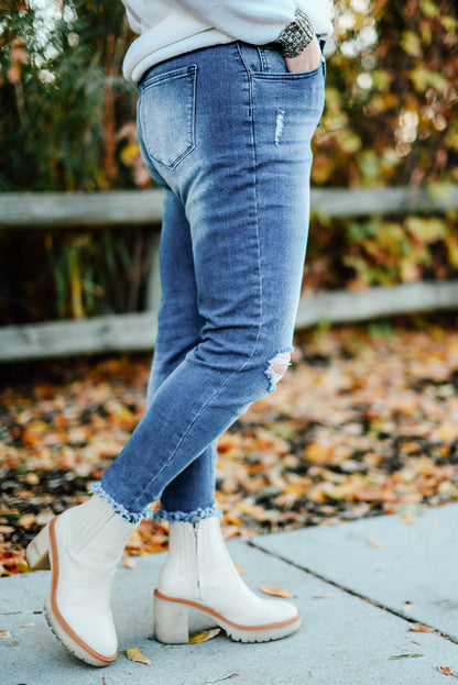 Blue Plus Size High Rise Buttons Skinny Jeans