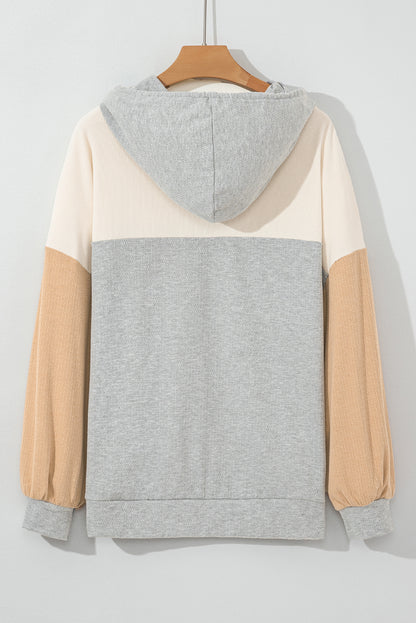 Multicolour Plus Size Colorblock Drop Shoulder Ribbed Knit Hoodie