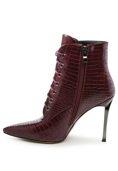 ESCALA CROC LACE-UP STILETTO BOOT