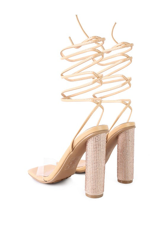 SCANSTA LACE UP DIAMANTE HIGH HEEL SANDAL