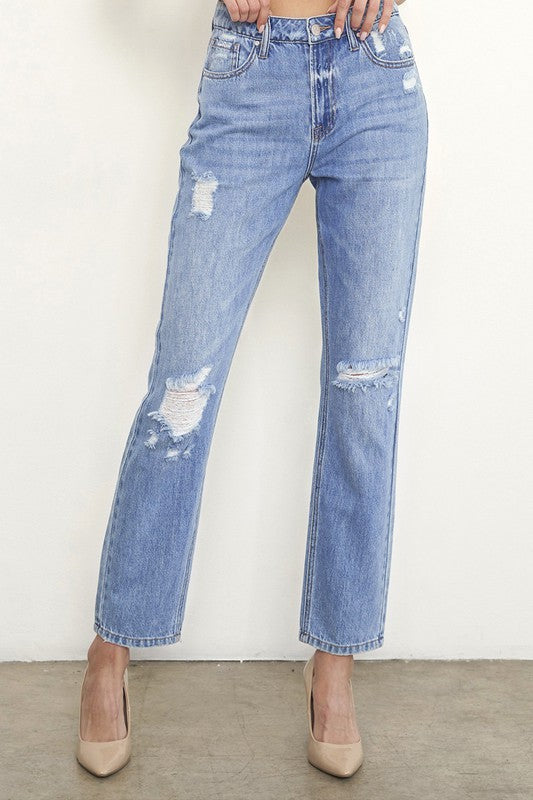 HIGH RISE DISTRESSED GIRLFRIEND JEANS