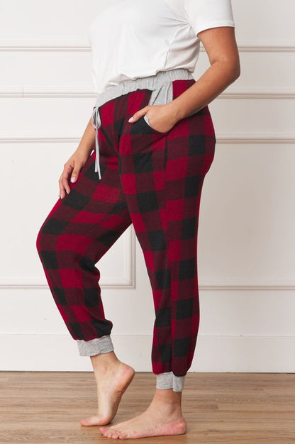 Plus Checkered Print Drawstring Jogger