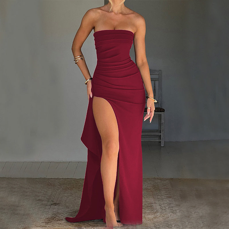 Elegant Strapless Pleated Maxi Dress | Bridesmaid & Party Wear