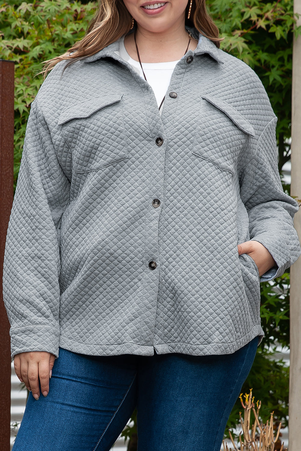 Gray Plus Size Quilted Pattern Shacket