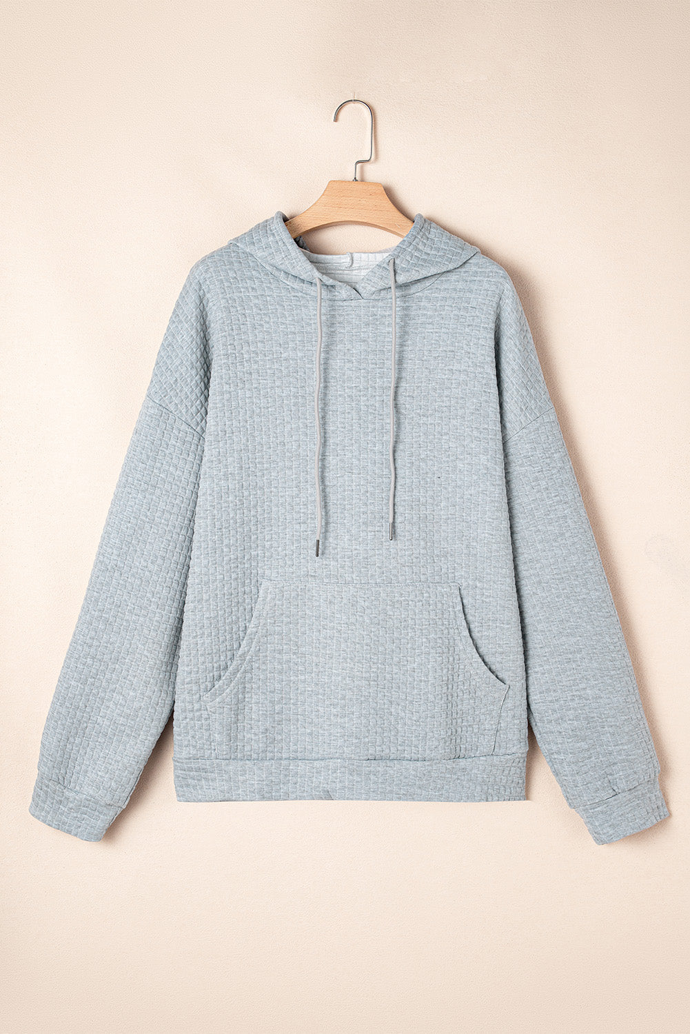 Gray Kangaroo Pockets Quilted Plus Size Hoodie