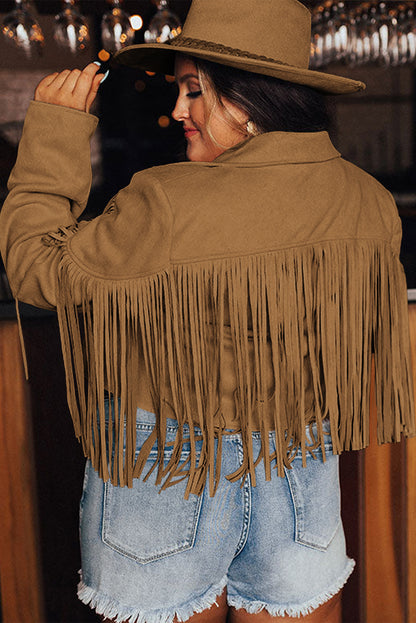 White Fringe Plus Size Cropped Jacket