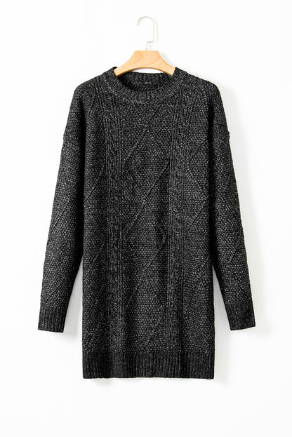 Mist Green Cable Knit Drop Shoulder Loose Fit Sweater Dress