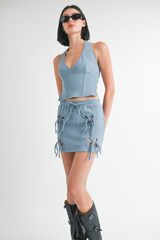 FRENCH TERRY CUTOUT MINI SKIRT