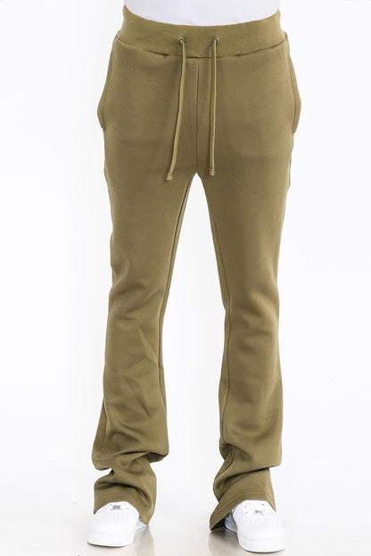 Mens Solid Fleece Flare Stacked PANTS