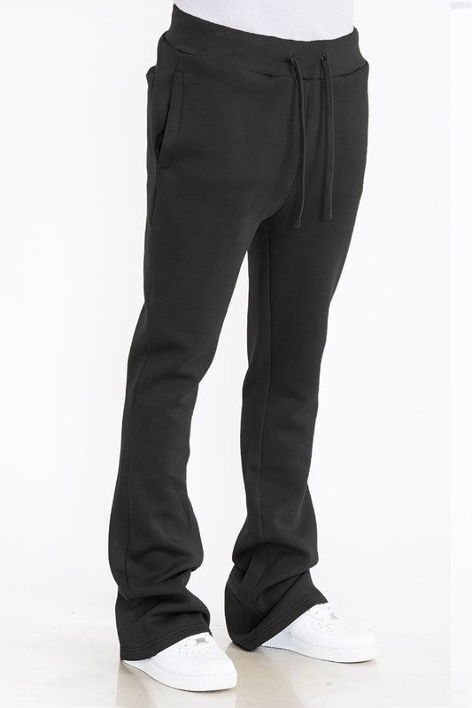 Mens Solid Fleece Flare Stacked PANTS