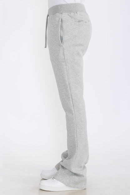 Mens Solid Fleece Flare Stacked PANTS