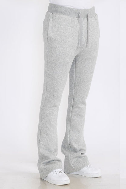 Mens Solid Fleece Flare Stacked PANTS