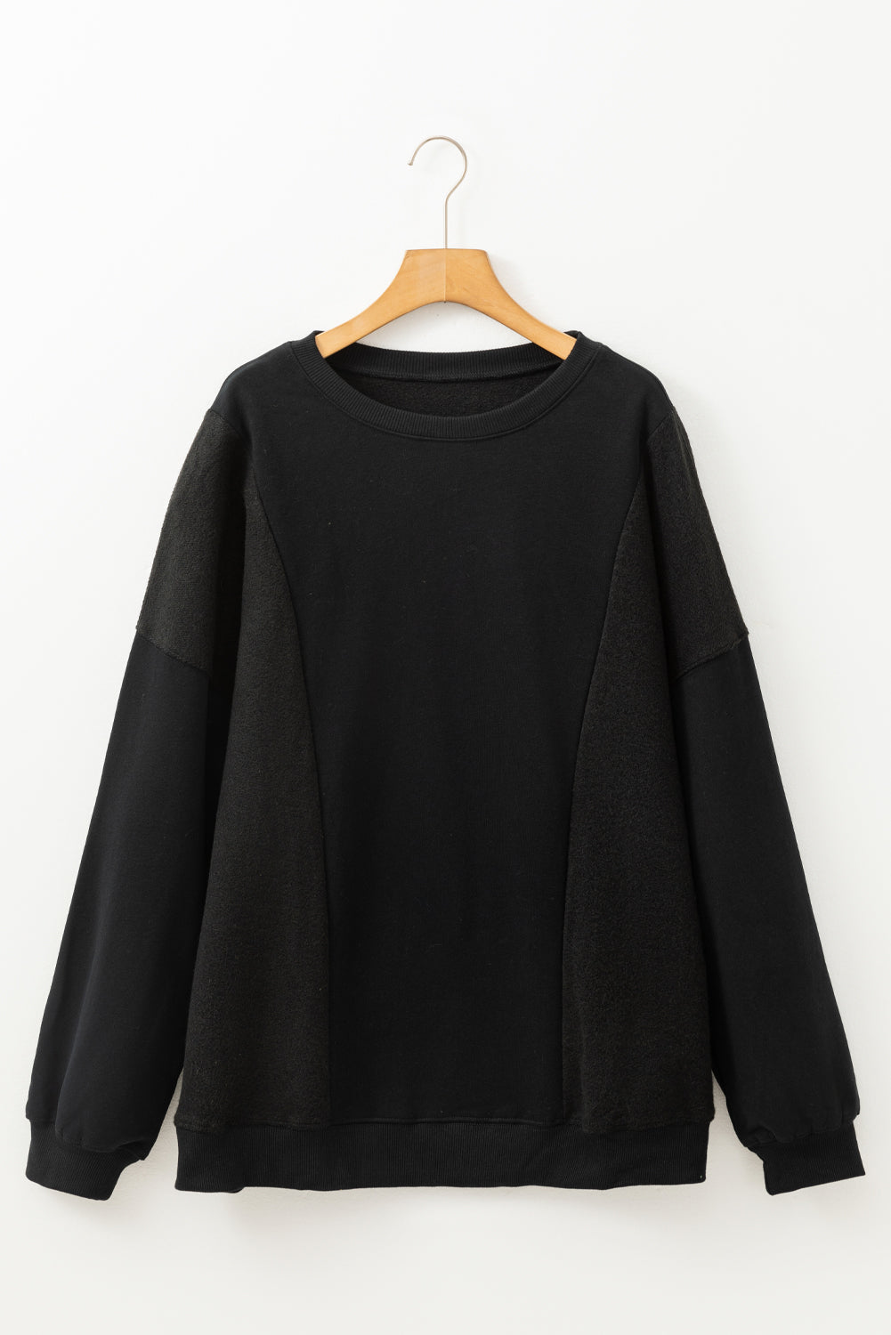 Black Loose Patchwork Crewneck Plus Size Sweatshirt