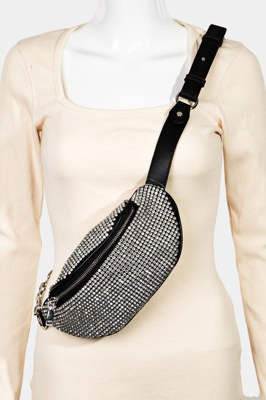 Fame Pave Rhinestone Crossbody Bag