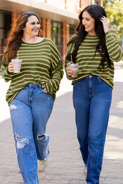 Sky Blue Stripe Drop Shoulder Casual Sweater