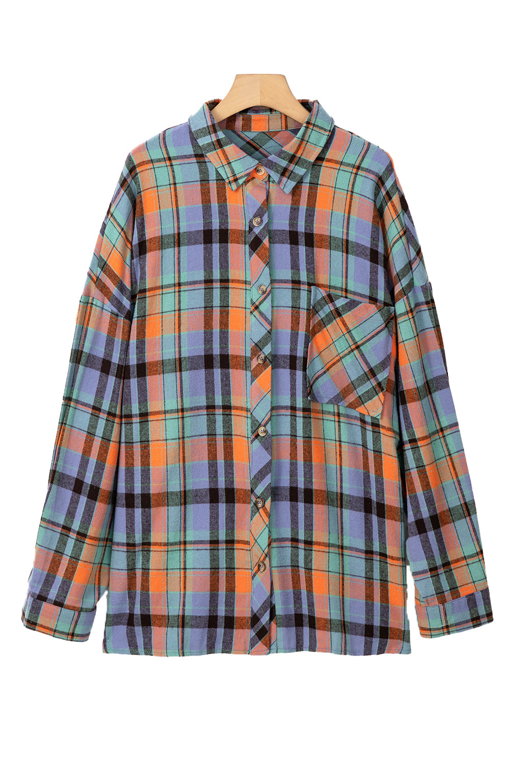 Red Plus Size Plaid Print Buttoned Shirt