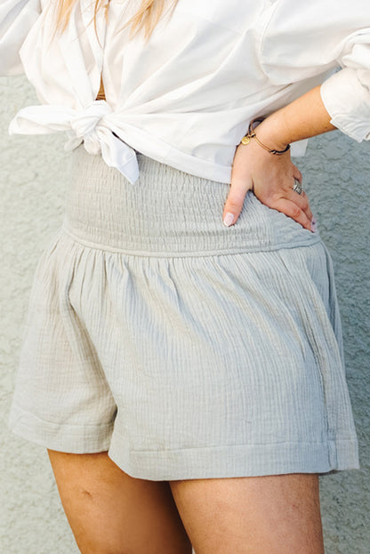 Gray Smocked High Waist Plus Crinkle Shorts