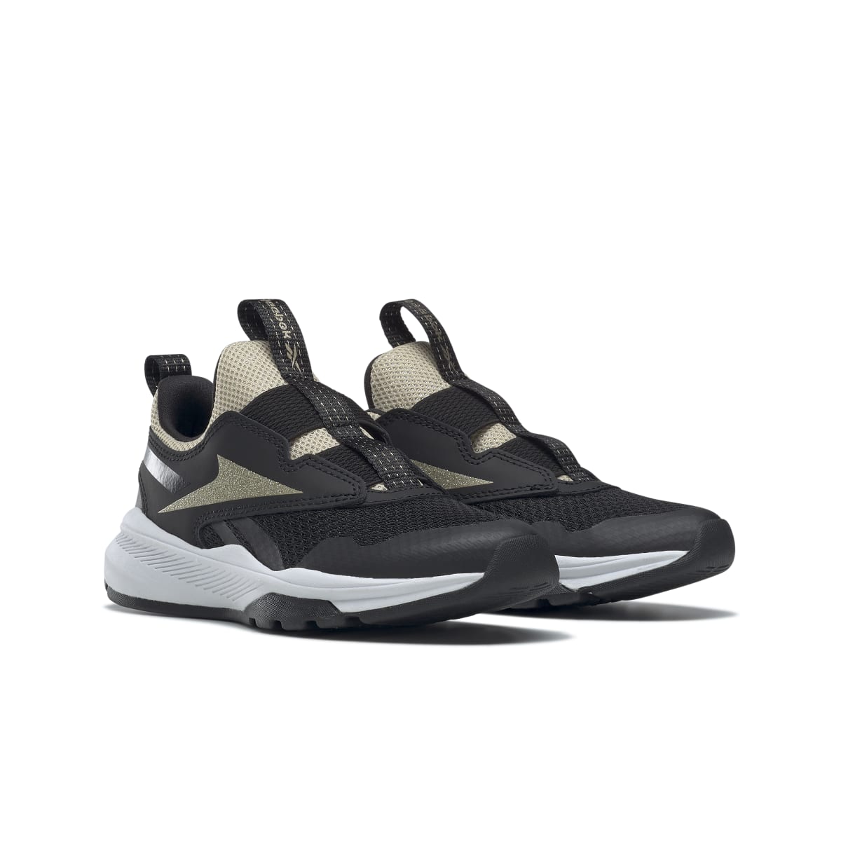 REEBOK GW1236 XT SPRINTER SLIP-ON YTH'S (Medium) Black/Black/Gold Synthetic/Mesh Running Shoes