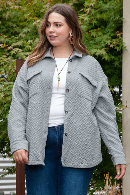 Gray Plus Size Quilted Pattern Shacket