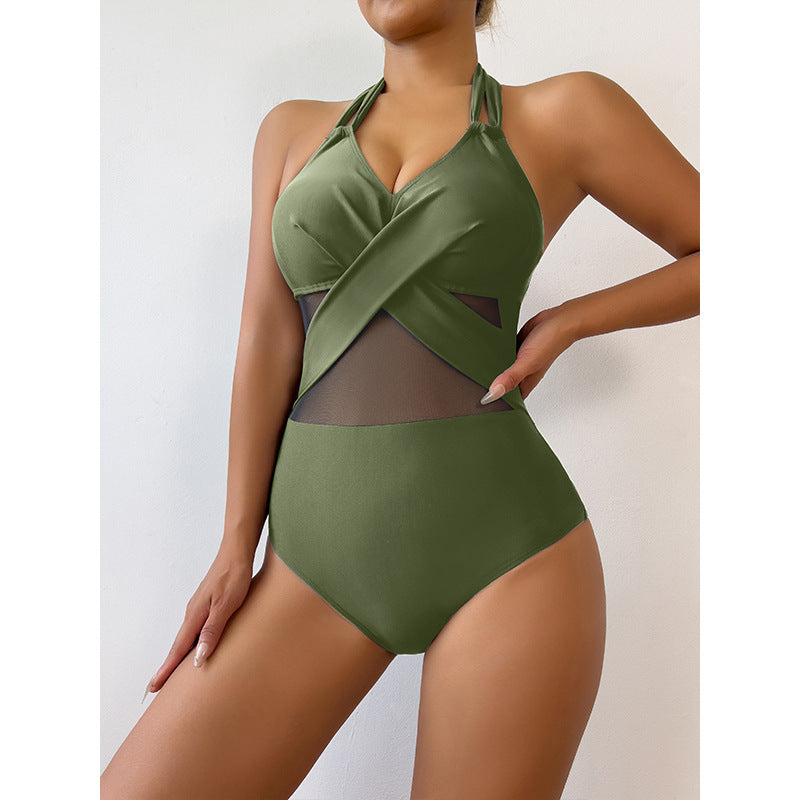 New Fashion One-piece Swimsuit Solid Color