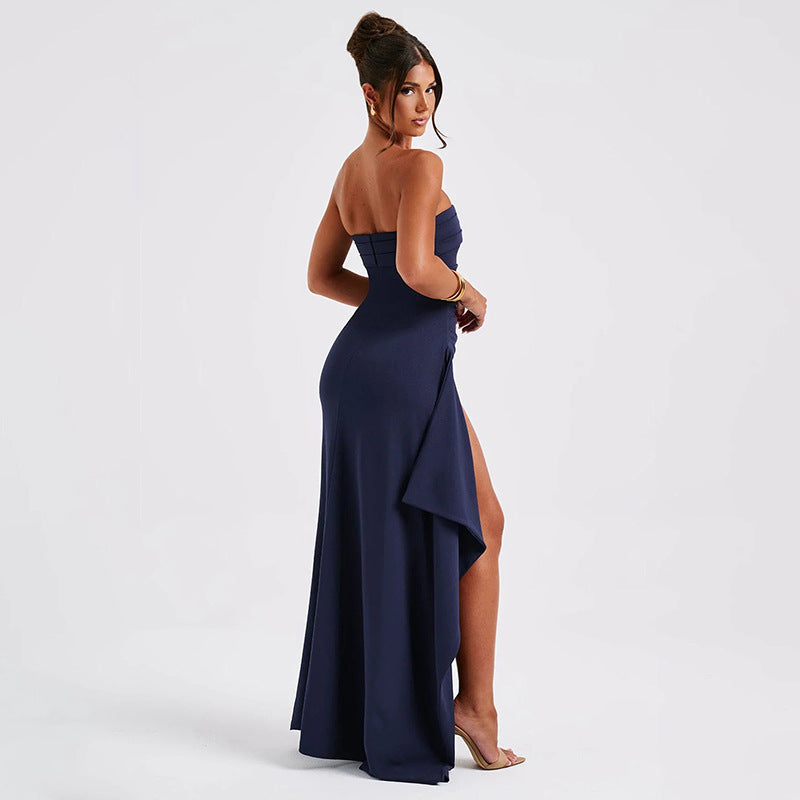 Elegant Strapless Pleated Maxi Dress | Bridesmaid & Party Wear