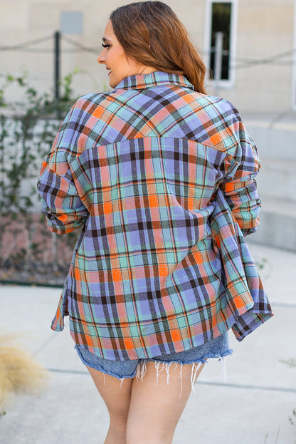 Red Plus Size Plaid Print Buttoned Shirt