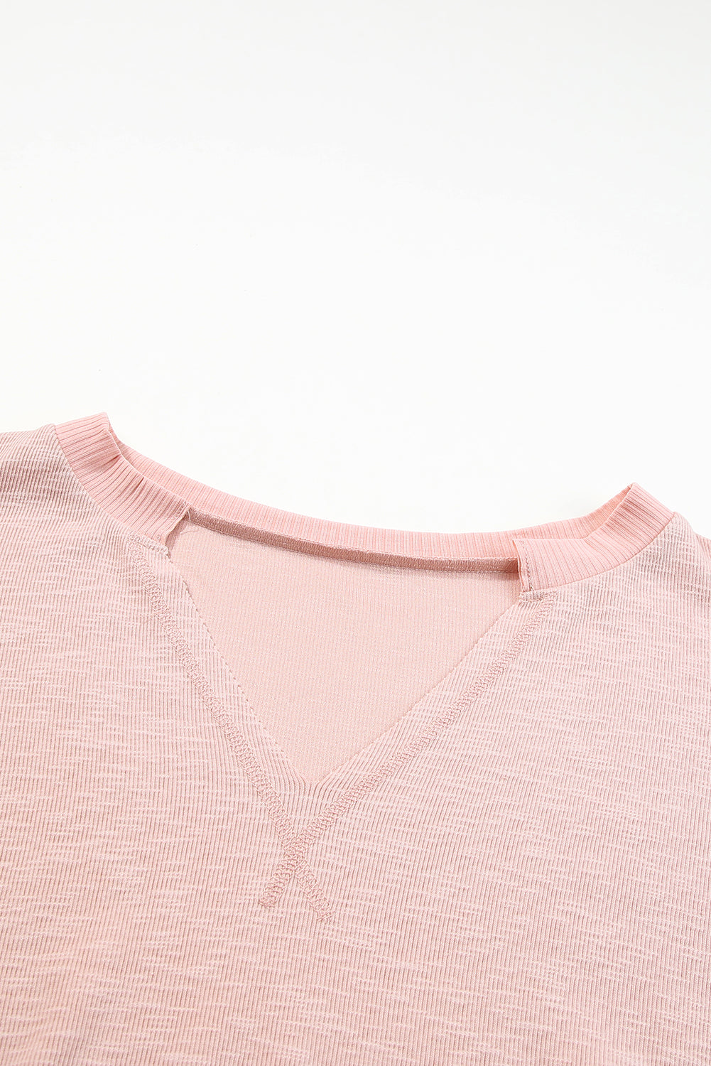 Pink Raw Cut Notched Neck Plus Size French Terry Hoodie