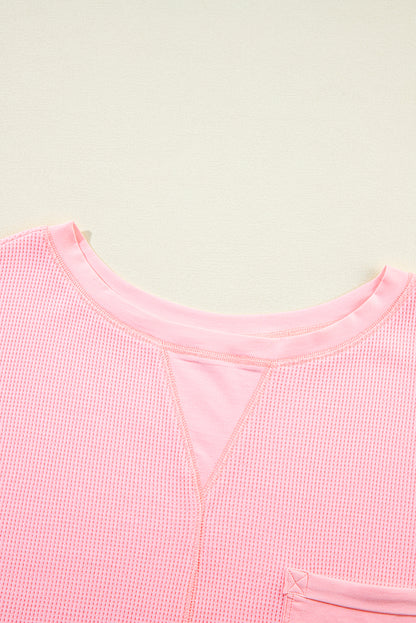 Pink Plus Size Ribbed Exposed Seam Tee and Shorts Set