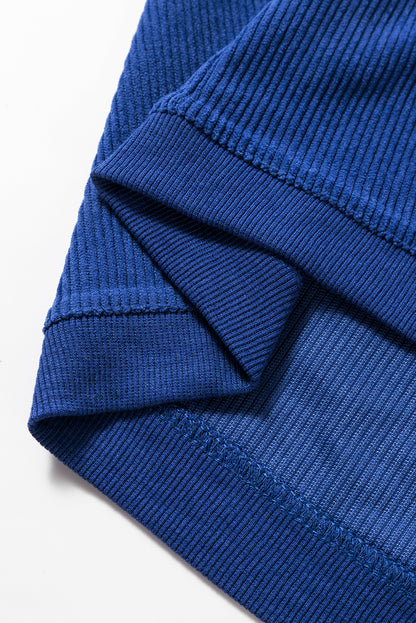 Dark Blue Ribbed Corduroy Oversized Sweatshirt