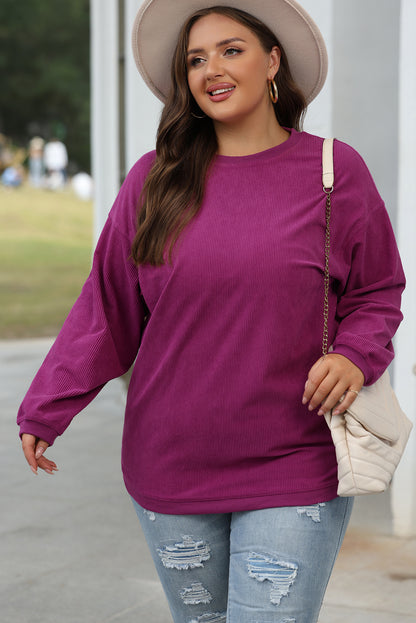 Dark Blue Ribbed Corduroy Oversized Sweatshirt