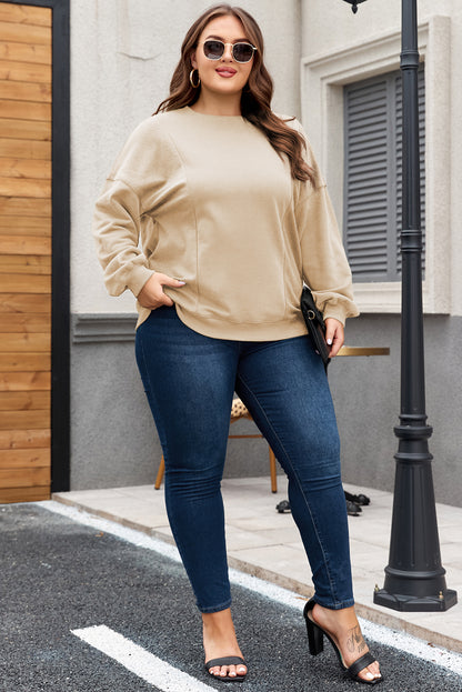 Black Loose Patchwork Crewneck Plus Size Sweatshirt