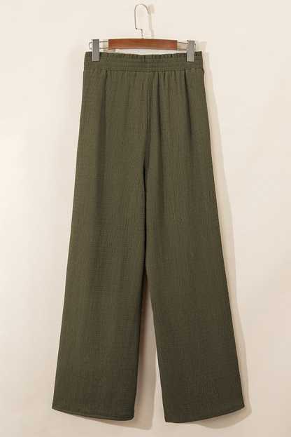 Jungle Green Plus Size Textured Shirred High Waist Casual Pants