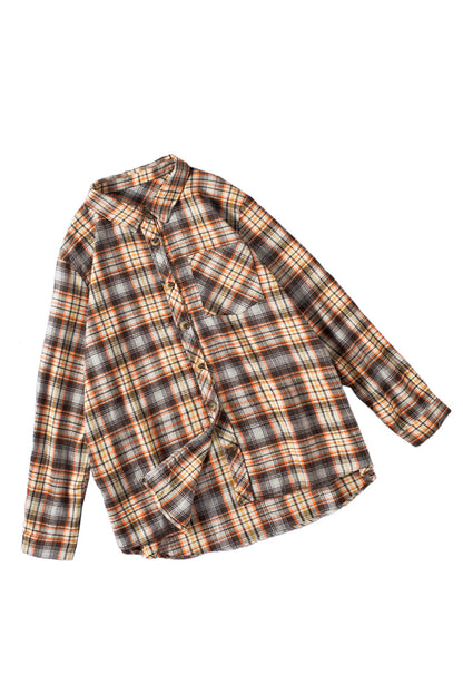 Apricot Plaid Print Button Long Sleeve Plus Size Shirt Coat