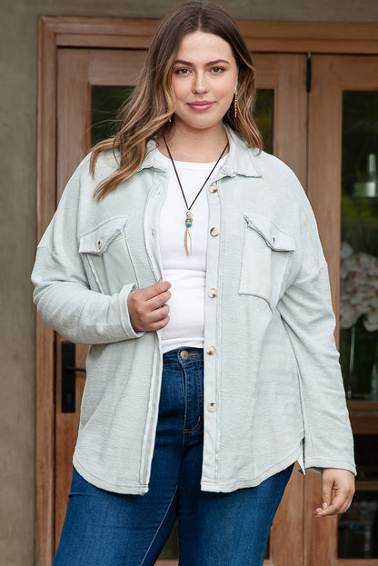 Gray Exposed Seam Flap Pocket Plus Size Shacket