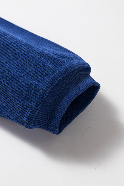 Dark Blue Ribbed Corduroy Oversized Sweatshirt