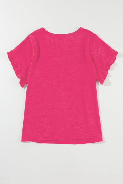 Bright Pink Ruffled Short Sleeve Plus Size Top