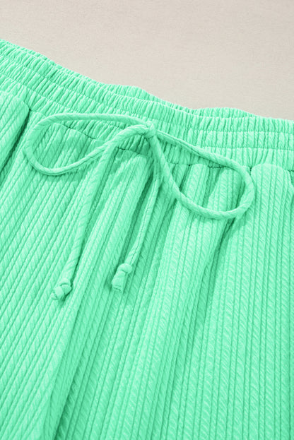 Mint Green Textured Batwing Sleeve Tee Wide Leg Pants Plus Size Set