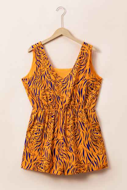 Yellow Plus Size Tiger Print Sleeveless V Neck Romper