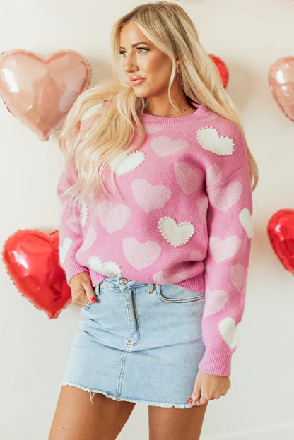 Heartfelt Pearled Sweater for Valentine's Day - UE Fashion