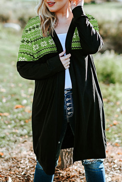 Red Printed Leopard Detail Plus Size Cardigan