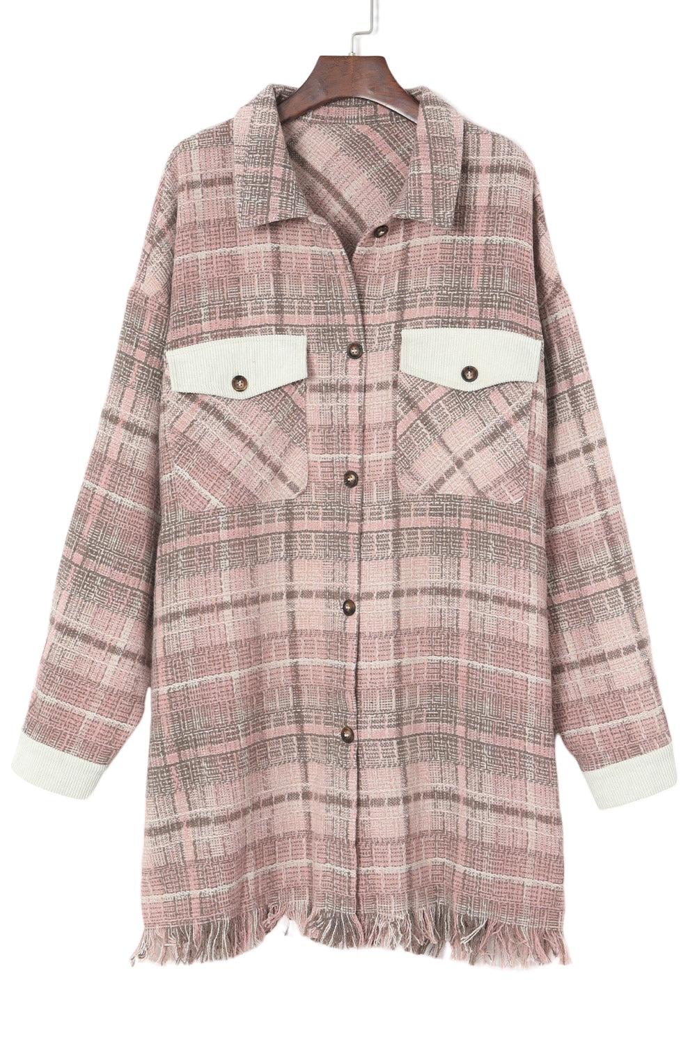 Pink Plus Size Macrame Plaid Coat