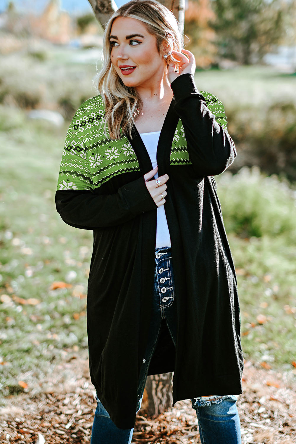 Red Printed Leopard Detail Plus Size Cardigan