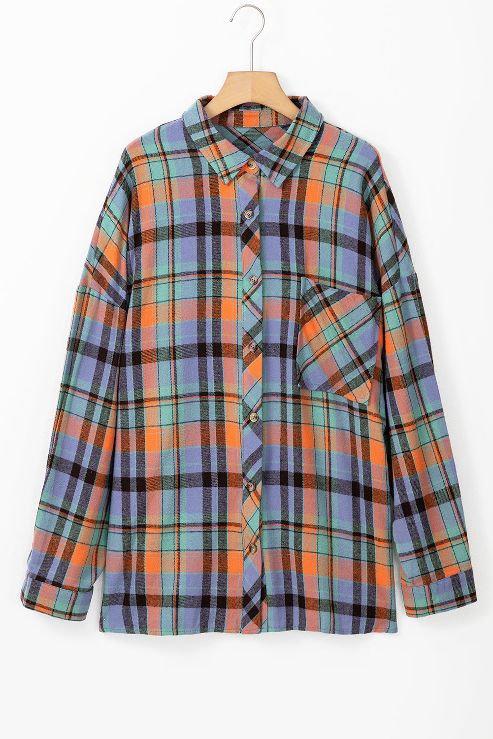 Red Plus Size Plaid Print Buttoned Shirt