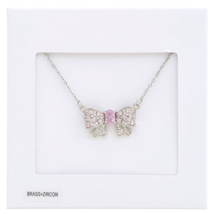 Rhinestone Bow Metal Necklace