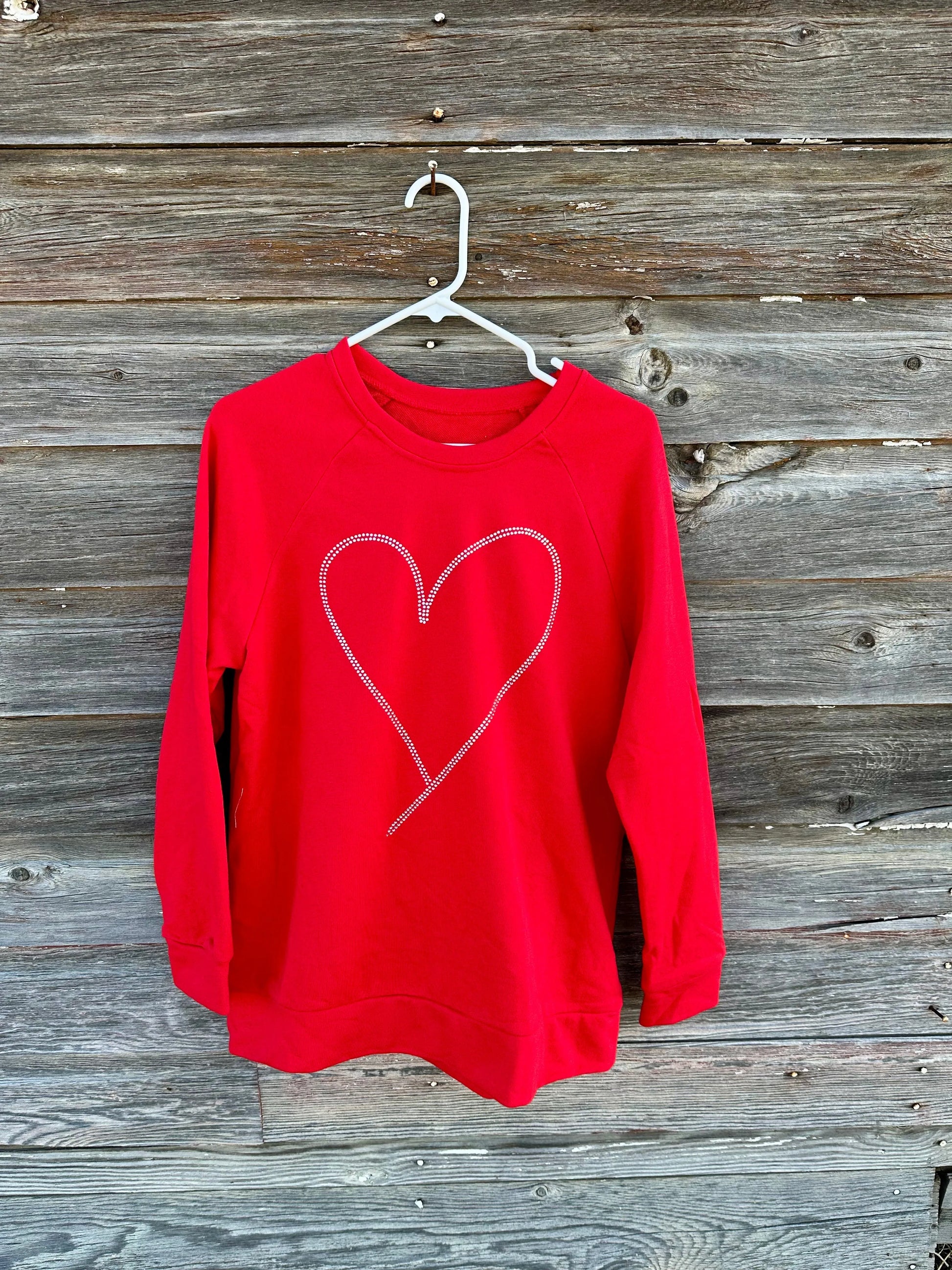 Rhinestone Heart Shaped Sweatshirt, Valentine's Day Sweatshirt - UE Fashion