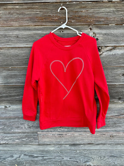 Rhinestone Heart Shaped Sweatshirt, Valentine's Day Sweatshirt - UE Fashion