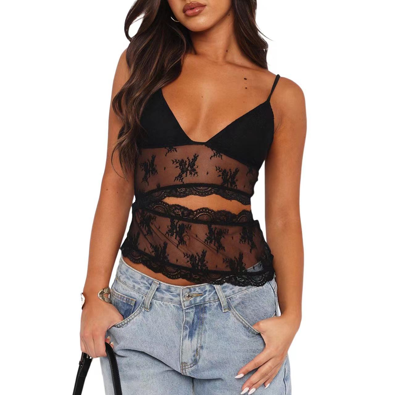 Lace Stitched Backless Small Sling Women V Neck Tank Top Underwear Vest Candy Color Bralette Clothes